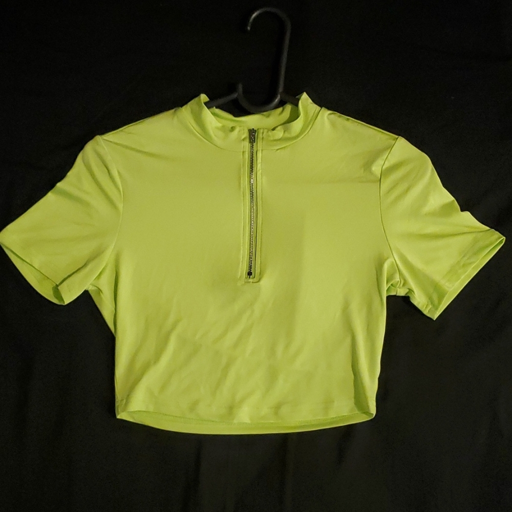 Small Neon Green Shein Crop shirt with working zipper in the front
